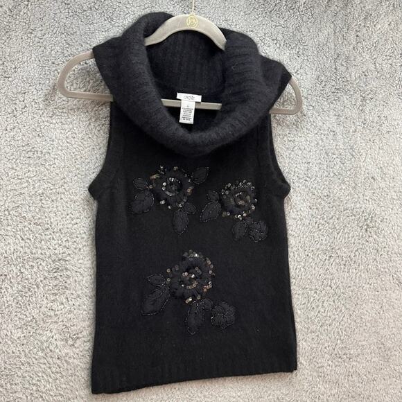 Cache Small Wool Blend Knit Turtle Neck‎ Sleeveless Top Sequins Embroidered - Picture 6 of 9